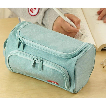 3-Layer Multifunctional School Pencil Case, Light Blue, with 3 Layers for Pens and Stationery V1188-MS-325-1653
