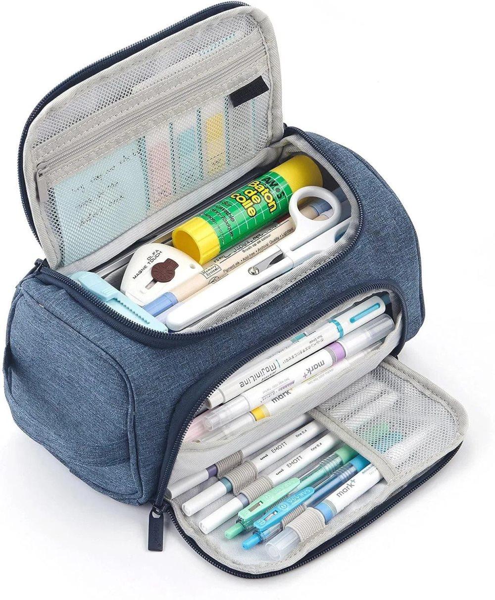 3-Layer School Pencil Case, Dark Blue Multifunctional Pencil Bag with Spacious Design for Pens and Pencils V1188-MS-325-1655
