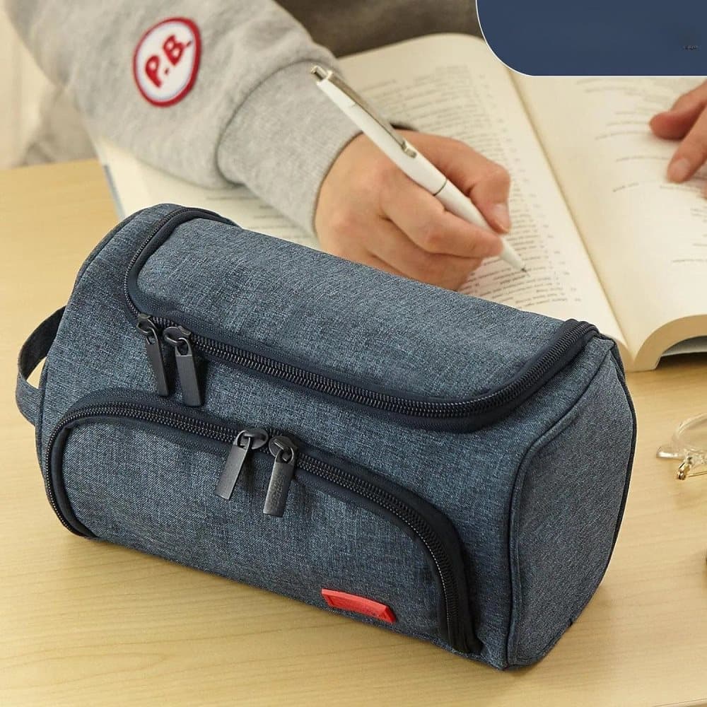 3-Layer School Pencil Case, Dark Blue Multifunctional Pencil Bag with Spacious Design for Pens and Pencils V1188-MS-325-1655