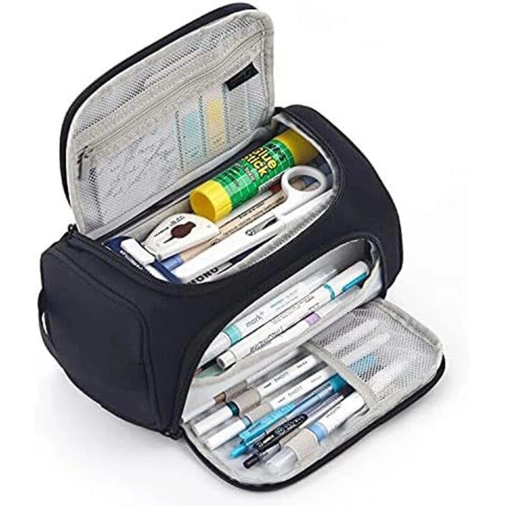 3-Layer School Pencil Case, Black, Multifunctional Spacious Pencil Bag for Pens and Stationery V1188-MS-325-1656