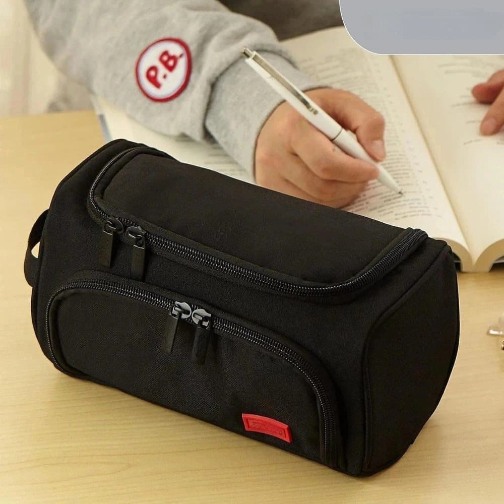3-Layer School Pencil Case, Black, Multifunctional Spacious Pencil Bag for Pens and Stationery V1188-MS-325-1656