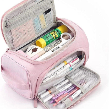 3 Layer School Pencil Case Pink, Multifunctional Spacious Pencil Bag for Pens and Stationery V1188-MS-325-1657