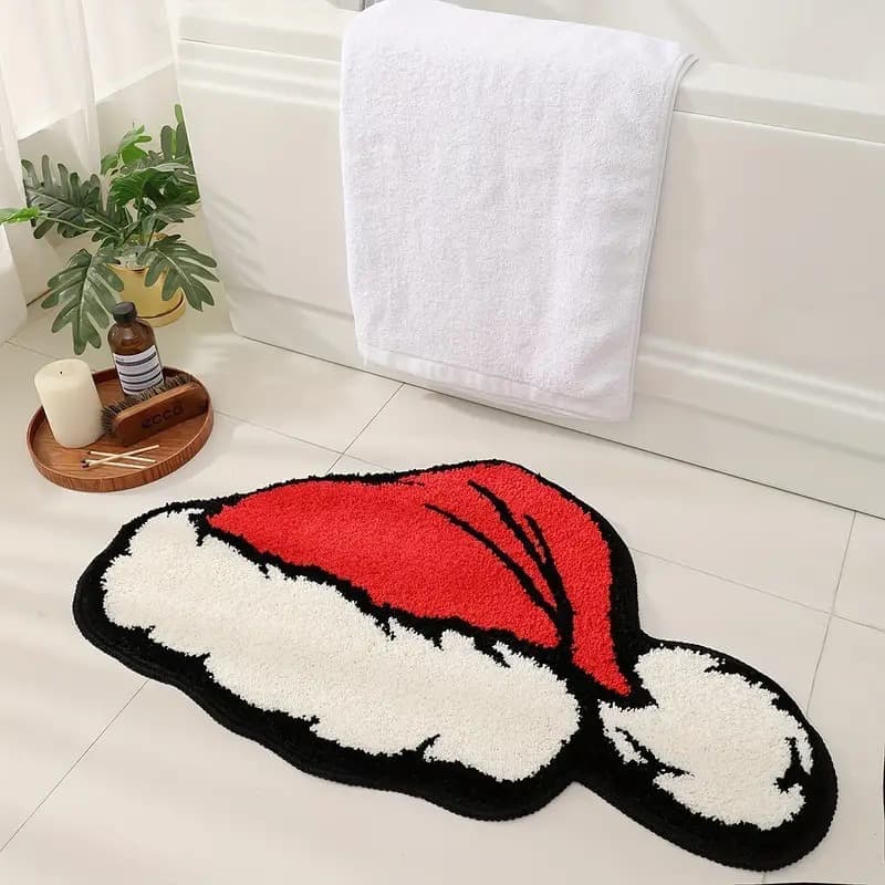 Christmas Santa Claus Bath Mat, Soft Non-Slip Absorbent, Machine Washable, for Living Room and Bathroom V1188-MS-325-1674