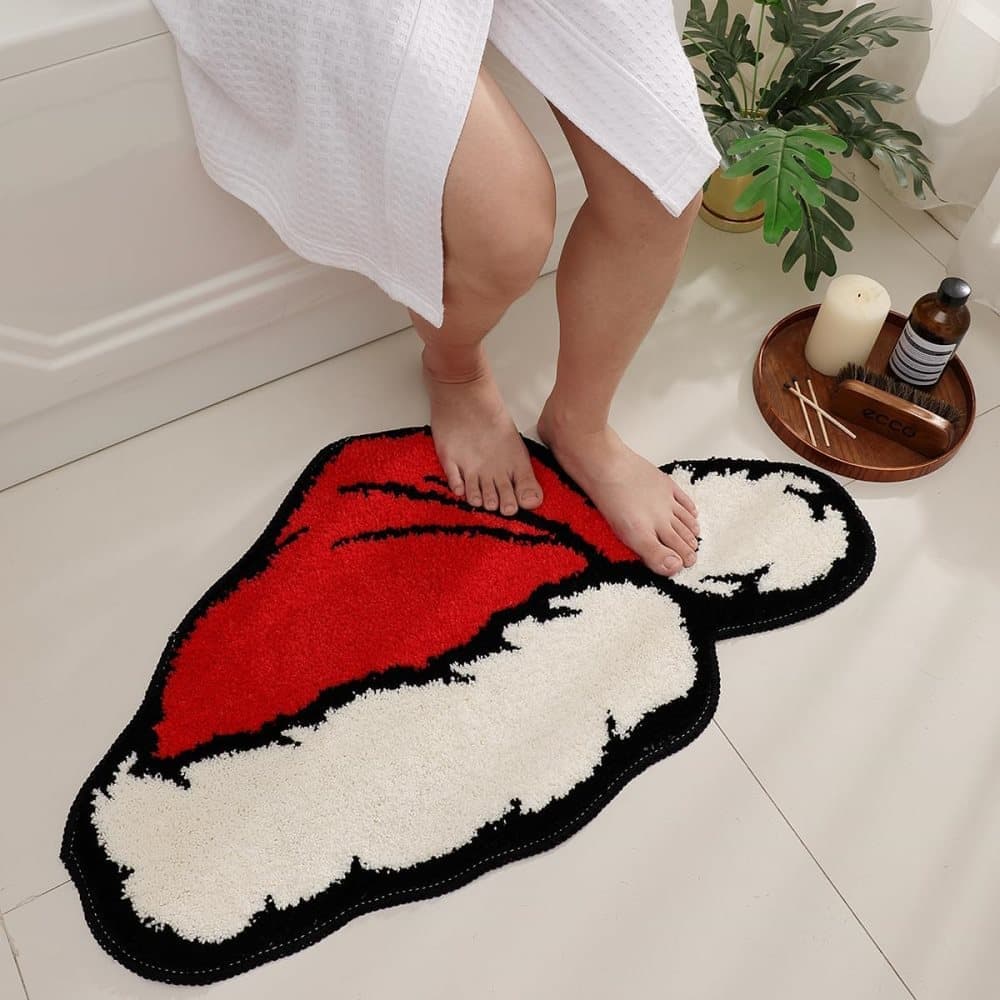 Christmas Santa Claus Bath Mat, Soft Non-Slip Absorbent, Machine Washable, for Living Room and Bathroom V1188-MS-325-1674