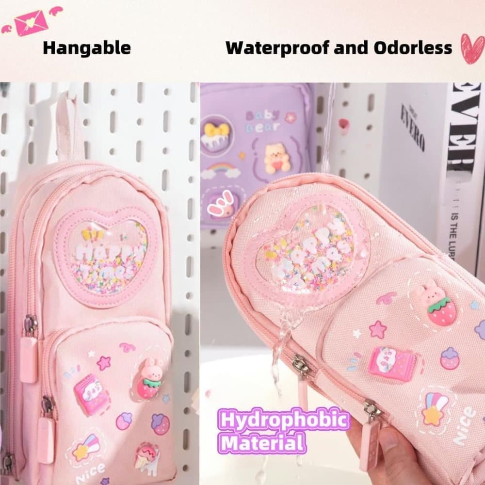 3 Compartments Cute Pencil Case Large Capacity Multifunctional Pencil Bag, Pink V1188-MS-325-1675
