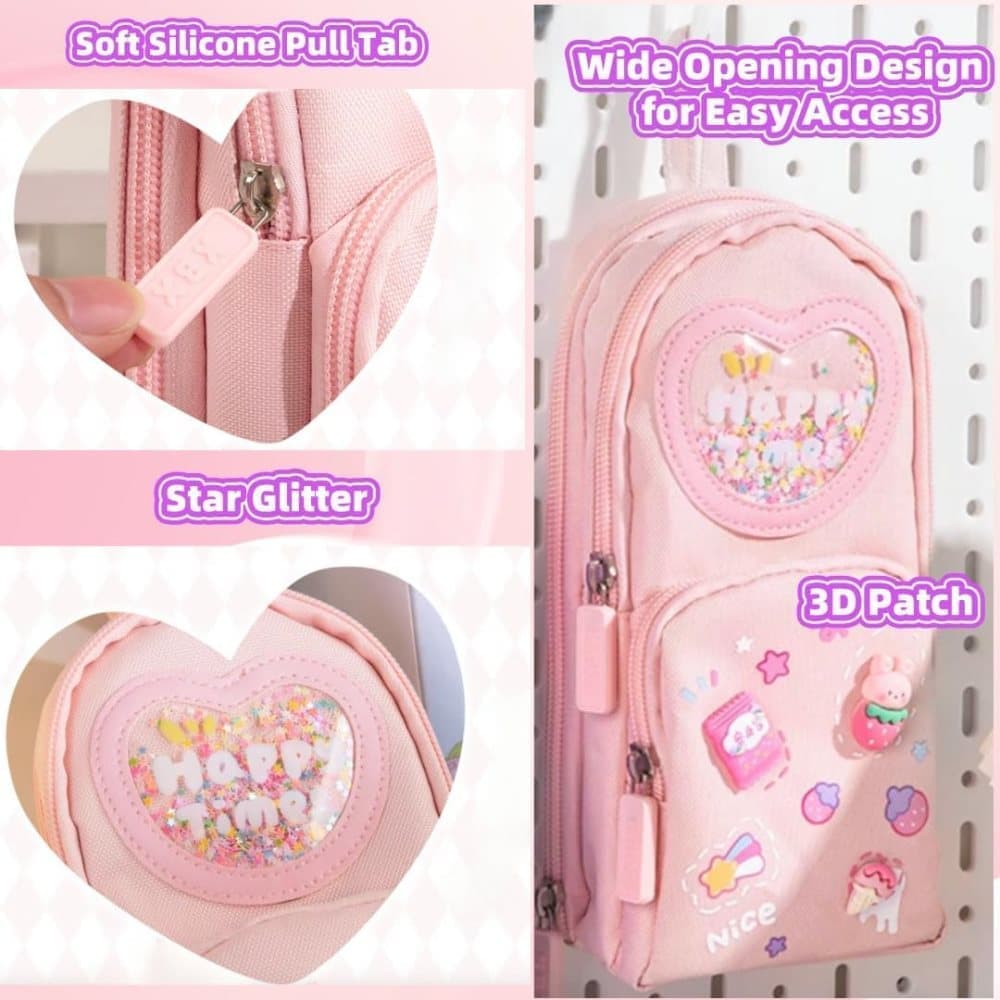 3 Compartments Cute Pencil Case Large Capacity Multifunctional Pencil Bag, Pink V1188-MS-325-1675