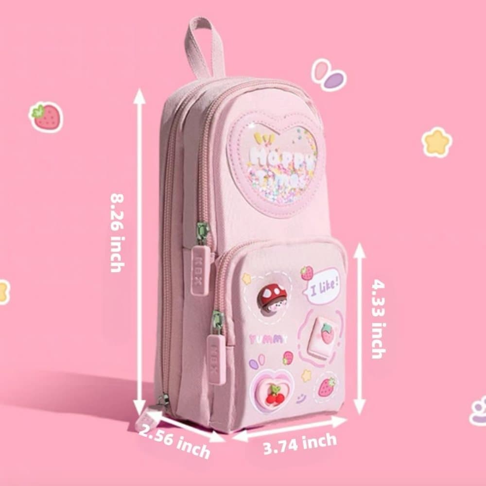3 Compartments Cute Pencil Case Large Capacity Multifunctional Pencil Bag, Pink V1188-MS-325-1675