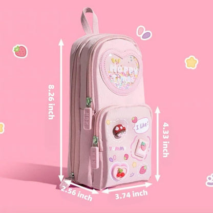 3 Compartments Cute Pencil Case Large Capacity Multifunctional Pencil Bag, Pink V1188-MS-325-1675