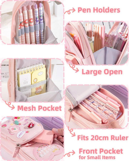 Large Capacity Cute Pencil Case with 3 Compartments, Purple V1188-MS-325-1676