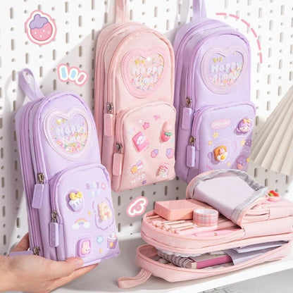 Large Capacity Cute Pencil Case with 3 Compartments, Purple V1188-MS-325-1676