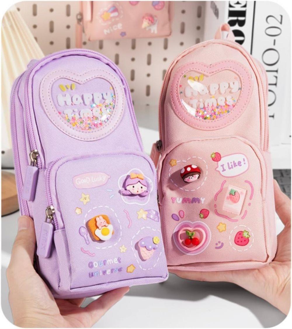 Large Capacity Cute Pencil Case with 3 Compartments, Purple V1188-MS-325-1676