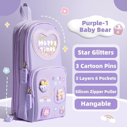 Large Capacity Cute Pencil Case with 3 Compartments, Purple V1188-MS-325-1676