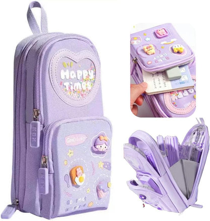 3 Compartments Multifunctional Pencil Case Large Capacity, Purple V1188-MS-325-1677