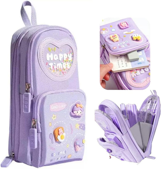 3 Compartments Multifunctional Pencil Case Large Capacity, Purple V1188-MS-325-1677