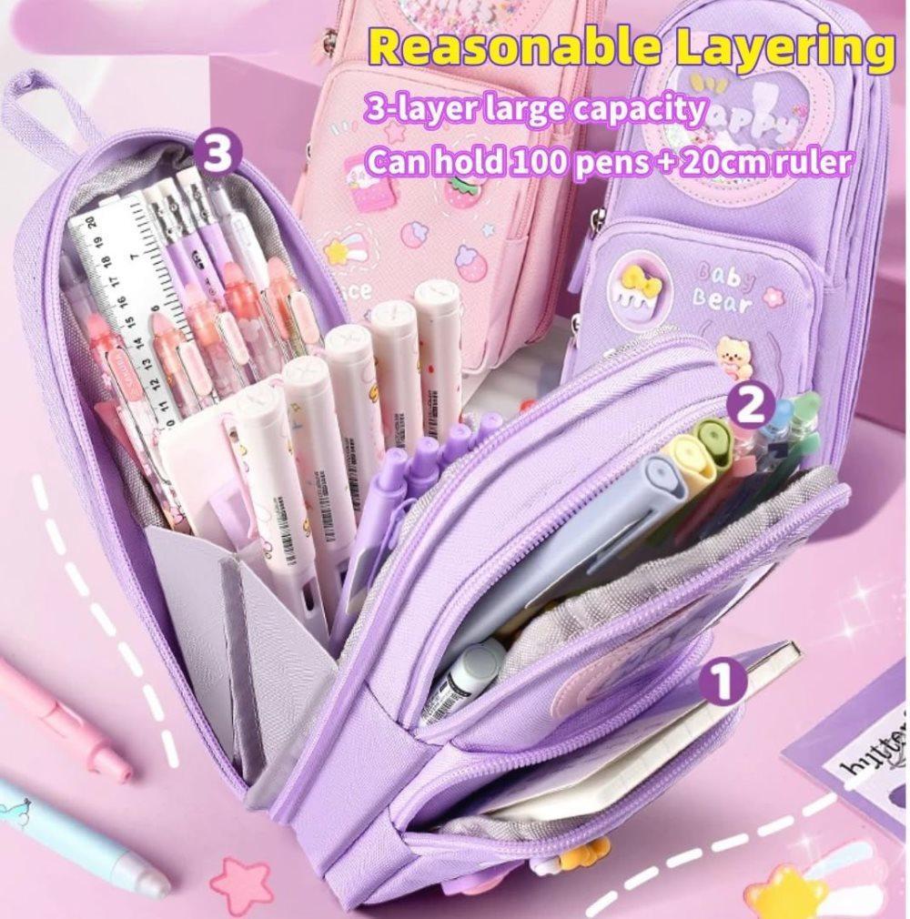3 Compartments Multifunctional Pencil Case Large Capacity, Purple V1188-MS-325-1677