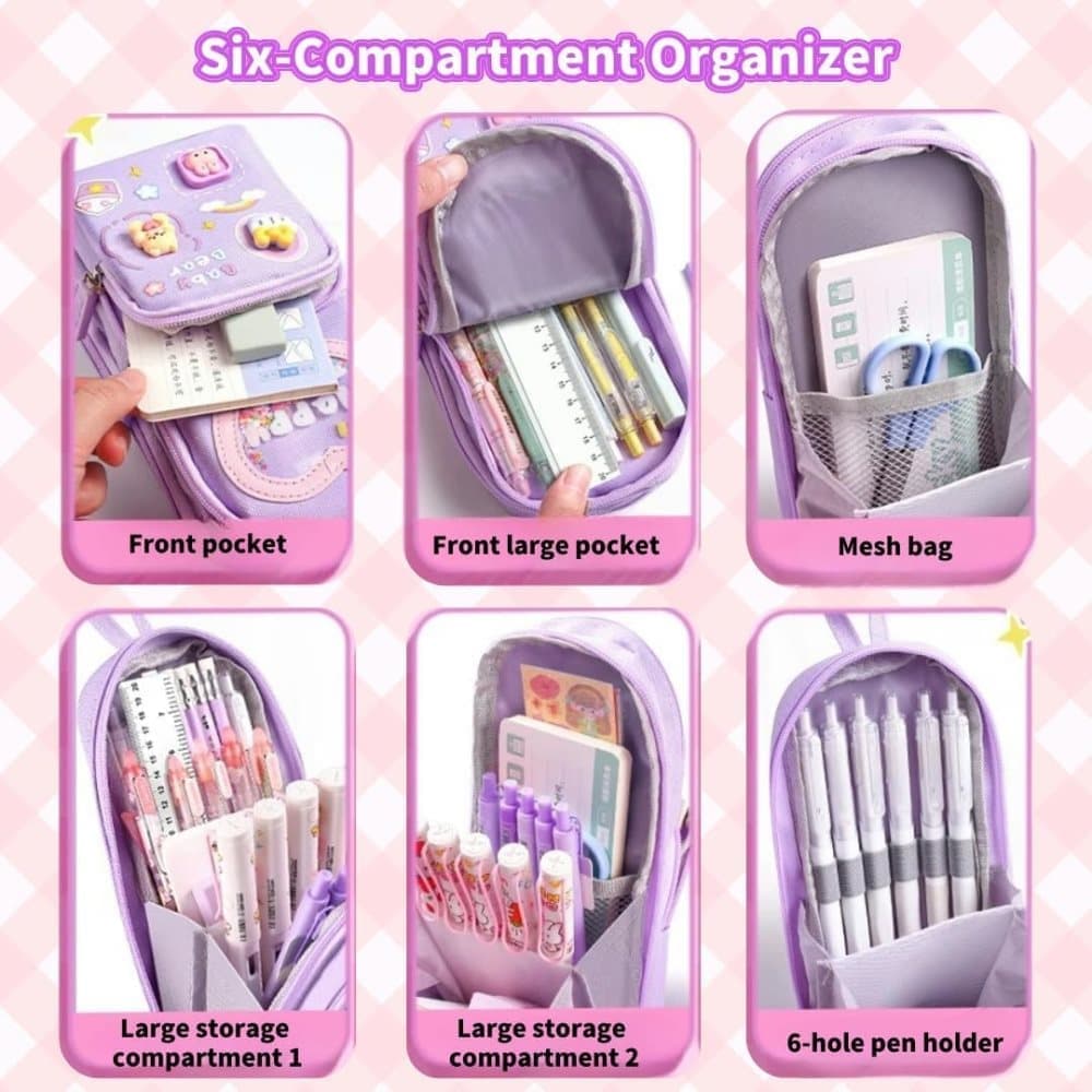 3 Compartments Multifunctional Pencil Case Large Capacity, Purple V1188-MS-325-1677