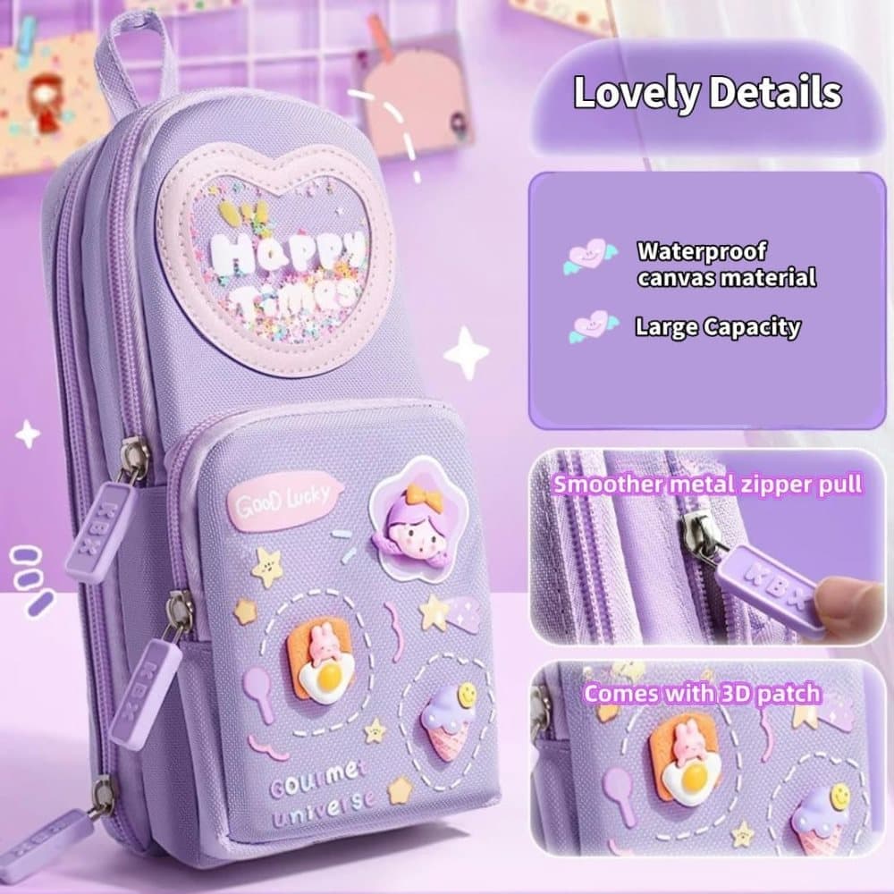 3 Compartments Multifunctional Pencil Case Large Capacity, Purple V1188-MS-325-1677