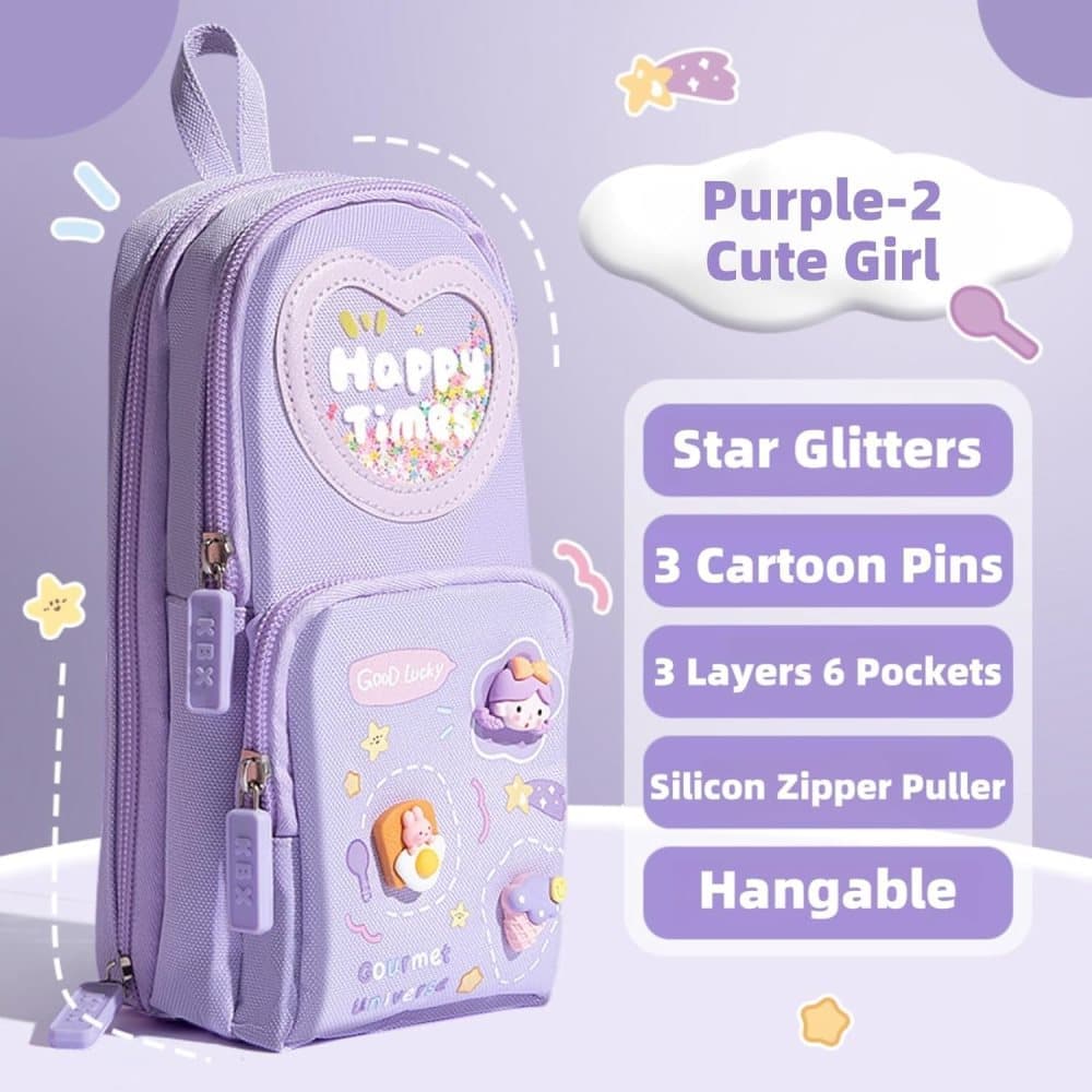 3 Compartments Multifunctional Pencil Case Large Capacity, Purple V1188-MS-325-1677