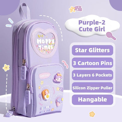 3 Compartments Multifunctional Pencil Case Large Capacity, Purple V1188-MS-325-1677