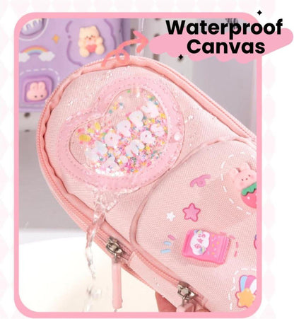 Pencil case with 3 compartments large capacity, cute design, pink, 1 piece V1188-MS-325-1678