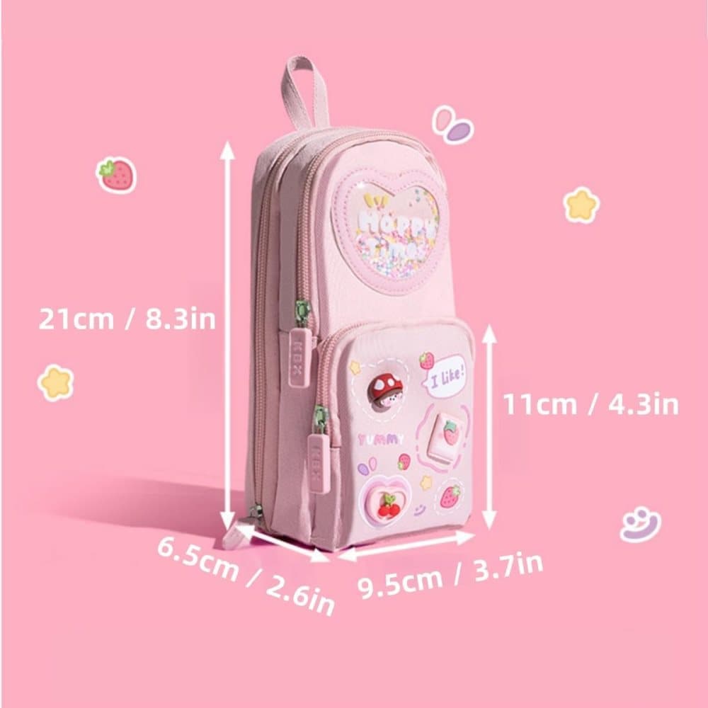 Pencil case with 3 compartments large capacity, cute design, pink, 1 piece V1188-MS-325-1678