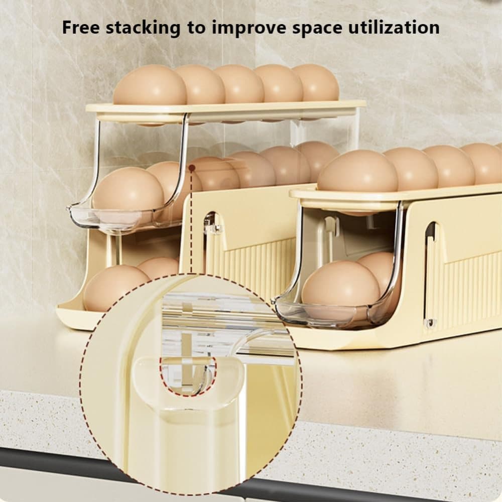 30 Eggs Egg Container 2-Pack, Foldable Automatic Rolling Egg Holder with Dispenser for Refrigerator, 2-3 V1188-MS-325-1692