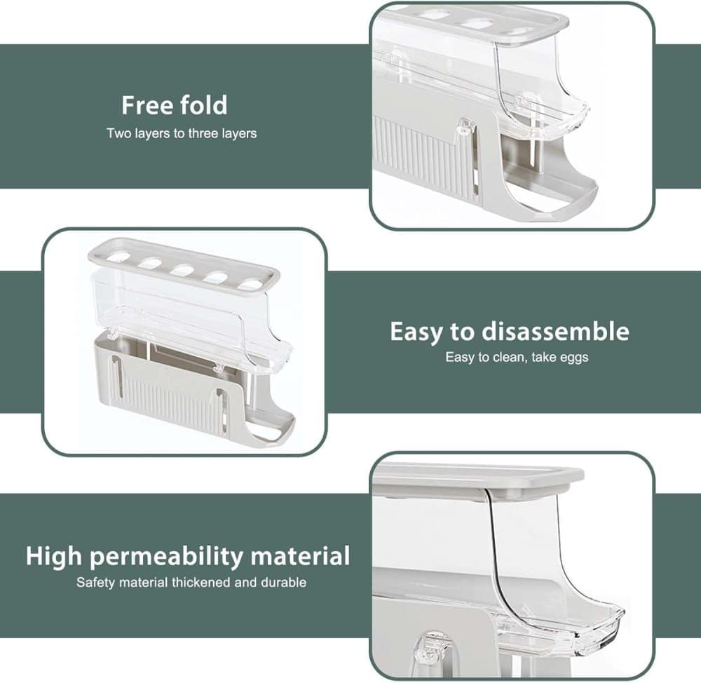 30 Eggs Egg Container 2-Pack, Automatic Rolling Foldable Egg Holder with Dispenser for Refrigerator, 2-3 V1188-MS-325-1693