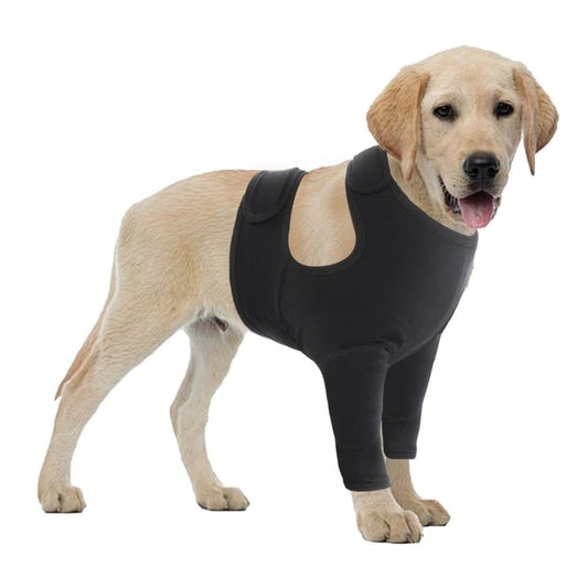 3XL Dog Elbow Protection, Breathable Elastic Post-Surgery Foreleg Cover to Prevent Licking and Biting, Black V1188-MS-325-1717