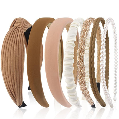 7-Pack Women's Hair Accessories, Elegant Pearl Headbands & Scrunchies V1188-MS-325-1763