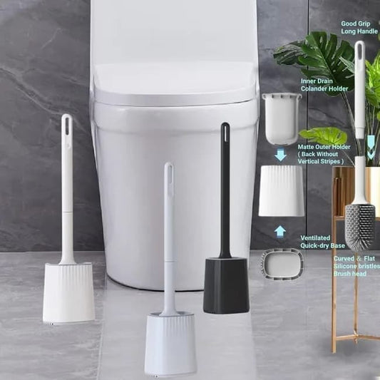 1 pcs Silicone Toilet Brush with Holder, Black, Standing or Wall Mounted, Deep Cleaning Brush for Bathroom V1188-MS-325-1764