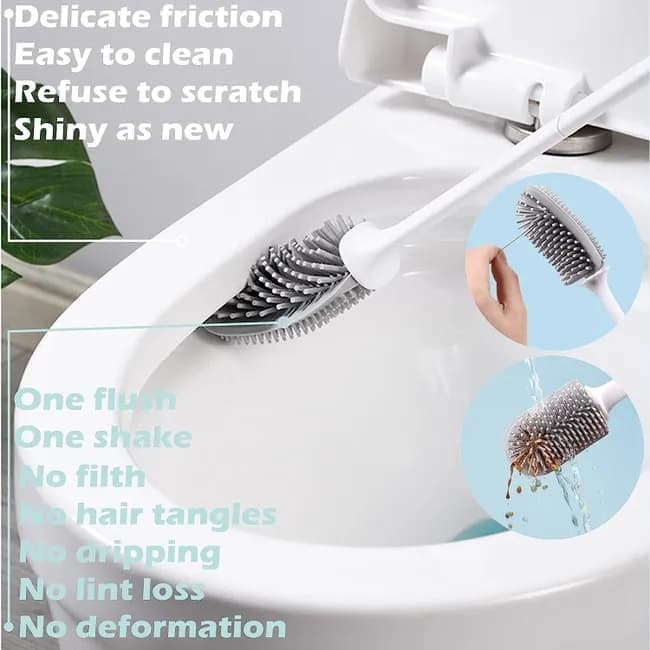 1 pcs Silicone Toilet Brush with Holder, White, Standing or Wall Mounted V1188-MS-325-1765