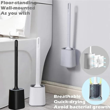 1 pcs Silicone Toilet Brush with Holder, White, Standing or Wall Mounted V1188-MS-325-1765