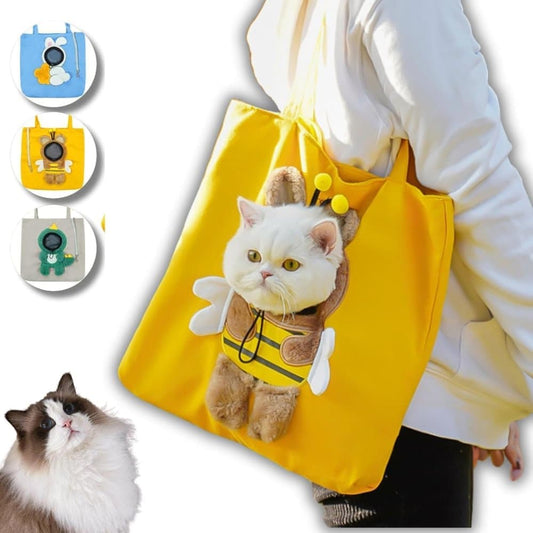 Pet Bag for Small Dogs and Cats, Portable Shoulder Bag with Hands-Free Side Opening, Cat Motif, Yellow, V1188-MS-325-1766