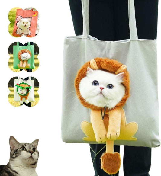 Portable Pet Shoulder Bag for Small Dogs and Cats, 44x44cm, Gray, with Hands-Free Side Opening, Cat Motif, V1188-MS-325-1768