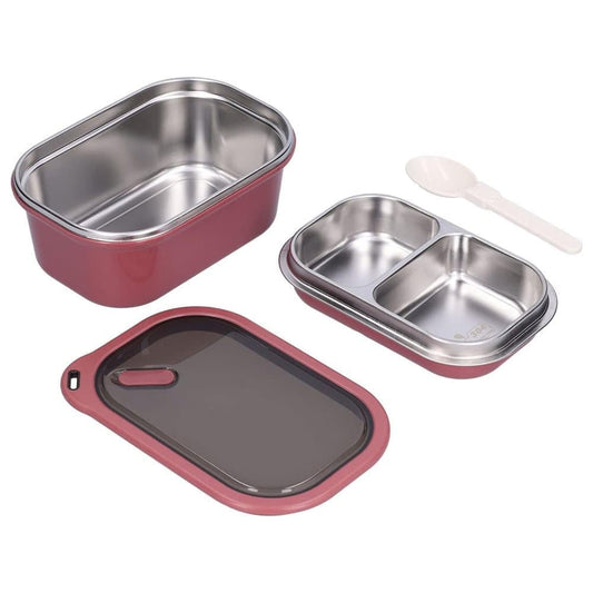 1200ml 2 Compartments Leak-Proof Stainless Steel Lunch Box with Spoon, 304 Stainless Steel, RED V1188-MS-325-1774