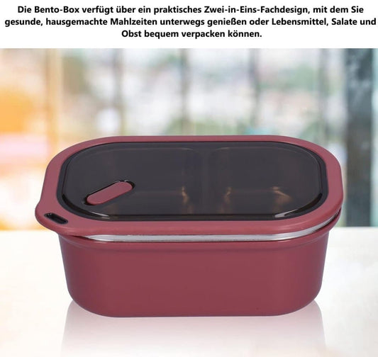 1200ml 2 Compartments Leak-Proof Stainless Steel Lunch Box with Spoon, 304 Stainless Steel, RED V1188-MS-325-1774