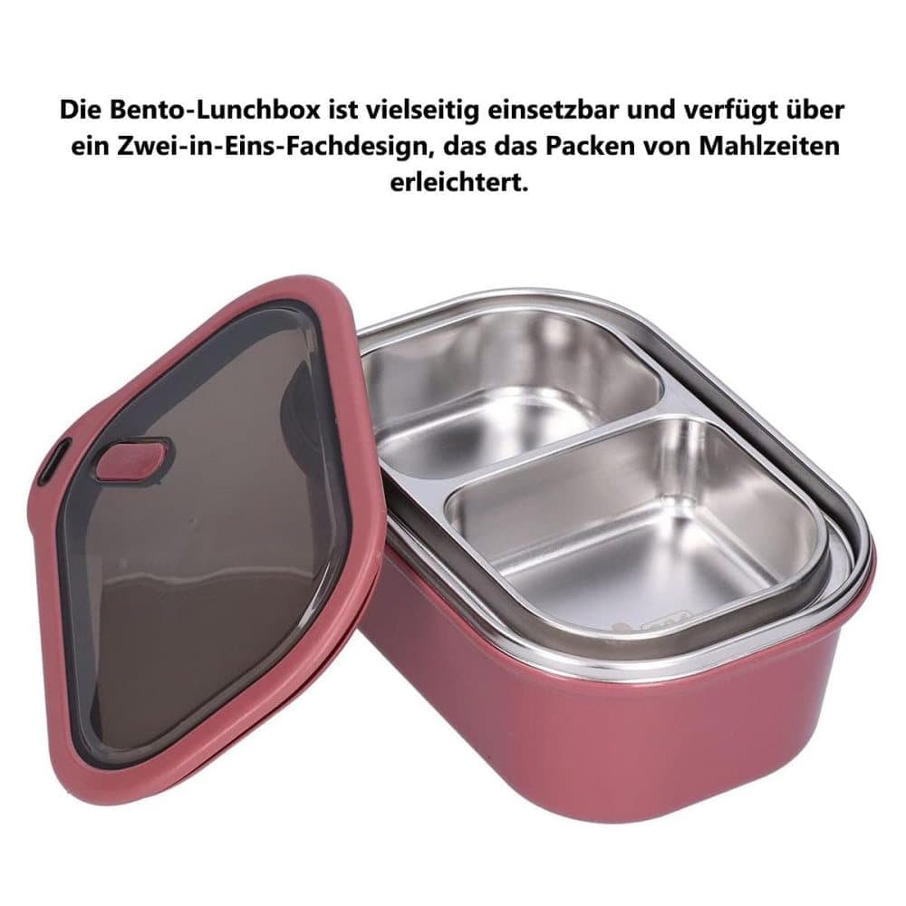 1200ml 2 Compartments Leak-Proof Stainless Steel Lunch Box with Spoon, 304 Stainless Steel, RED V1188-MS-325-1774