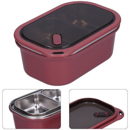 1200ml 2 Compartments Leak-Proof Stainless Steel Lunch Box with Spoon, 304 Stainless Steel, RED V1188-MS-325-1774