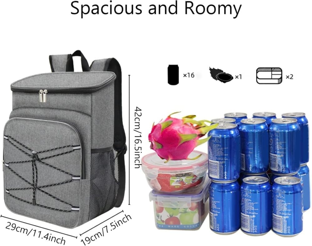 Insulated Backpack Cooler Bag Large Capacity Waterproof for Picnic Camping Lunch Grill, Gray V1188-MS-325-1781