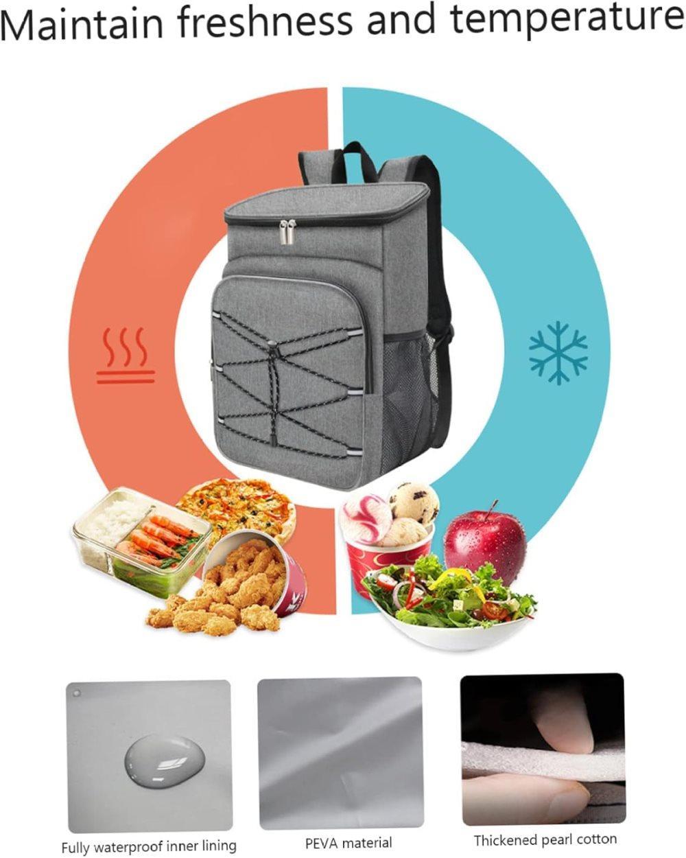 Insulated Backpack Cooler Bag Large Capacity Waterproof for Picnic Camping Lunch Grill, Gray V1188-MS-325-1781