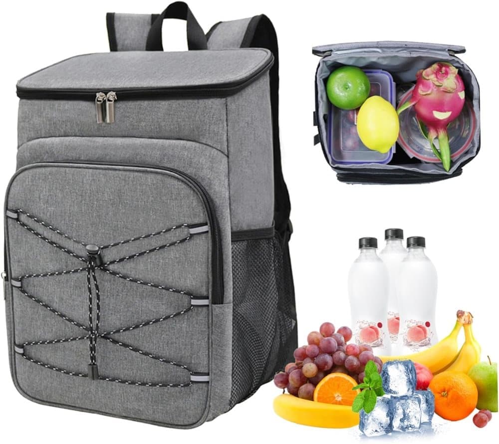 Insulated Backpack Cooler Bag Large Capacity Waterproof for Picnic Camping Lunch Grill, Gray V1188-MS-325-1781