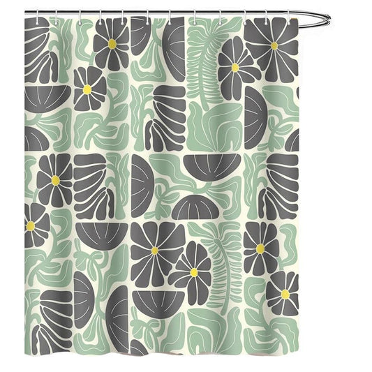 Bohemian Shower Curtain with 12 Hooks, Multicolored Abstract Floral Pattern Retro Patchwork Geometric Plants, V1188-MS-325-1784