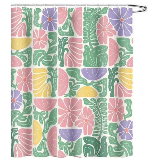 Bohemian Shower Curtain 180x180 cm, Multicolored Abstract Floral Pattern Retro Patchwork Geometric Plants, V1188-MS-325-1785
