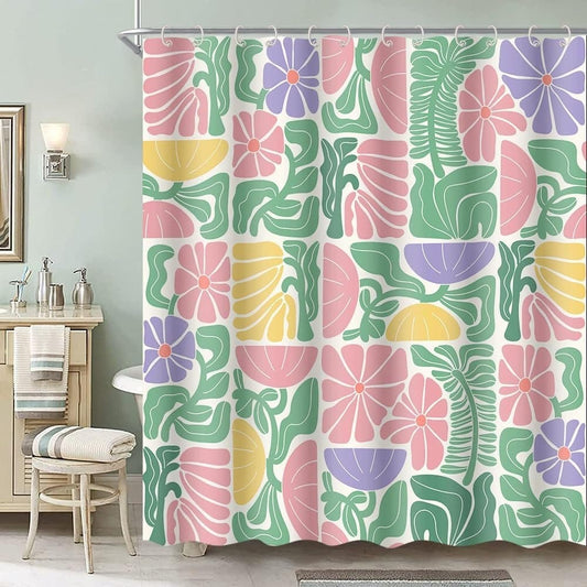 Bohemian Shower Curtain 180x180 cm, Multicolored Abstract Floral Pattern Retro Patchwork Geometric Plants, V1188-MS-325-1785