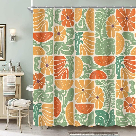 Bohemian Shower Curtain 180x180 cm, Multicolored Abstract Floral Pattern Retro Patchwork Geometric Plants V1188-MS-325-1788