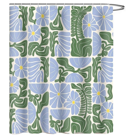 Bohemian Shower Curtain with 12 Hooks, Multicolored Abstract Floral Pattern Retro Patchwork Geometric Plants, V1188-MS-325-1789