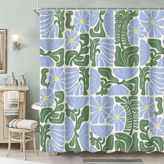Bohemian Shower Curtain with 12 Hooks, Multicolored Abstract Floral Pattern Retro Patchwork Geometric Plants, V1188-MS-325-1789
