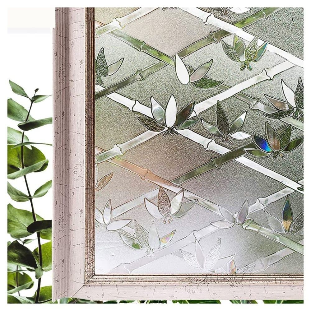 Stained Glass Effect 3D Plant Motif Window Film, Decorative Privacy Window Decal V1188-MS-325-1790