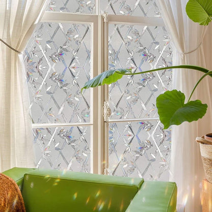 Stained Glass Effect 3D Plant Motif Window Film, Decorative Privacy Window Decal V1188-MS-325-1790