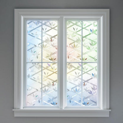 Stained Glass Effect 3D Plant Motif Window Film, Decorative Privacy Window Decal V1188-MS-325-1790